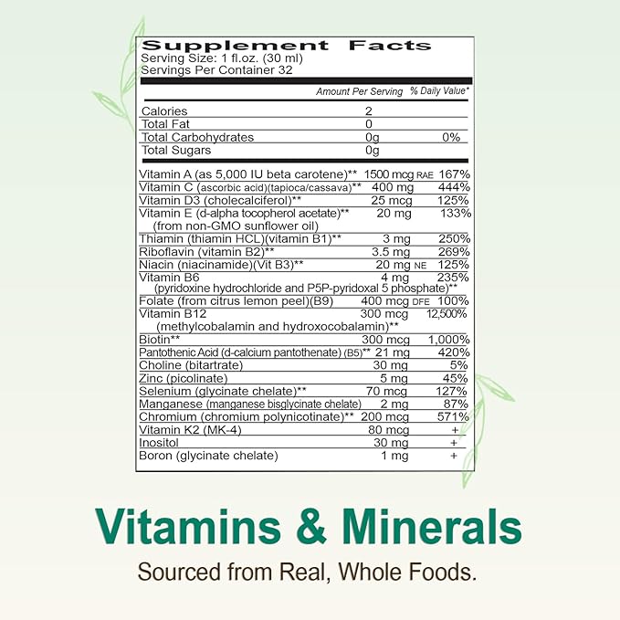 Vital Earth Minerals Super Multi – Liquid Multivitamins for Women, Men & Kids, Liquid Vitamins with Fulvic Acid for Better Absorption, MTHFR Support, 32 Oz + 1 Oz Cup