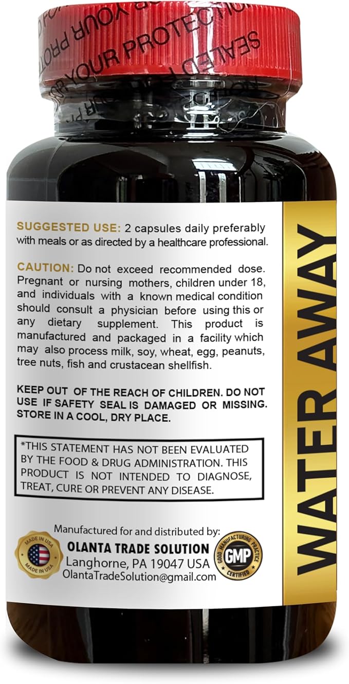 WATER AWAY COMPLEX - water out pills, Premium Water Retention and Flushing, Fast Acting Bloating Relief, Kidney healthy supplements, water diet pills, Immune system booster - 1 Bottle