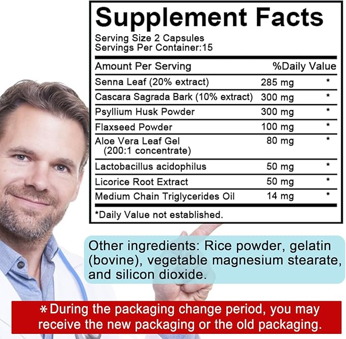 15 Day Cleanse Gut Support 1 Pack | Colon Broom, Detox Supplement with Senna, Cascara Sagrada & Psyllium Husk, for Men and Women | 30 Capsules