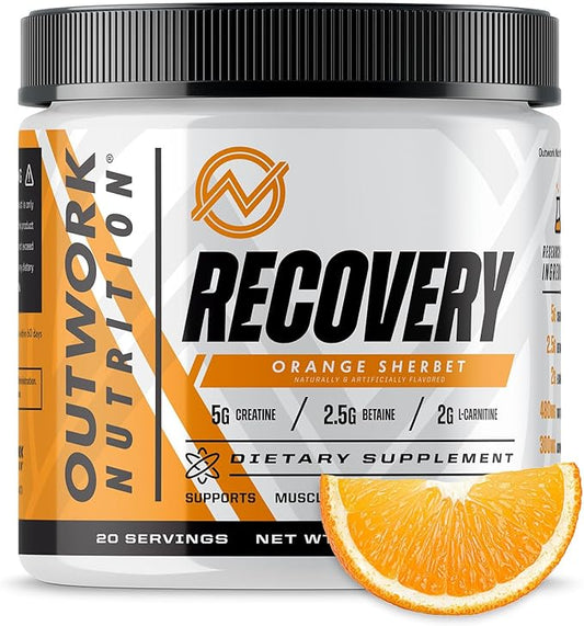 Outwork Nutrition Recovery Drink - Post Workout Recovery Powder & Creatine Monohydrate Muscle Builder for Men & Women - Creatine for Men & Women - After Workout Recovery Drink - Orange Sherbet - 230g