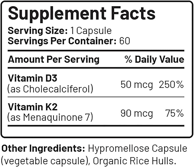 LIVEGOOD™ Vitamin D3 + K2 All Natural Bone, Muscle & Immune System Support, Vegan & Non-GMO, 60 Capsules