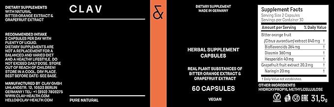 Citrus Bioflavonoids - Vegan Flavonoids Supplements Made from Bitter Orange and Grapefruit Extract - Antioxidant & Immune Support - 60 Capsules - Made in Germany