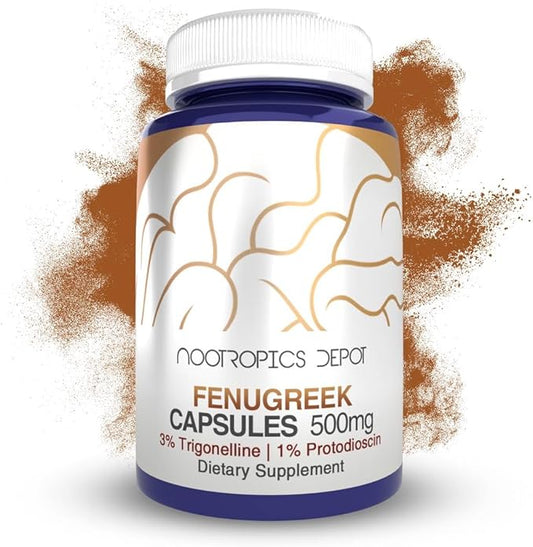Nootropics Depot Fenugreek Extract Capsules | 500mg | 180 ct | 3% Trigonelline, 1% Protodioscin | Trigonella foenum-graecum | Mood, Fitness, & Metabolic Function