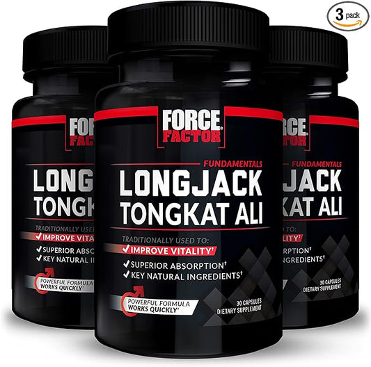 Force Factor Longjack Tongkat Ali 500 mg for Men, Longjack Tongkat Extract to Support Male Vitality & Improve Drive, Capsules with BioPerine Black Pepper Extract, 30 Count (Pack of 3)