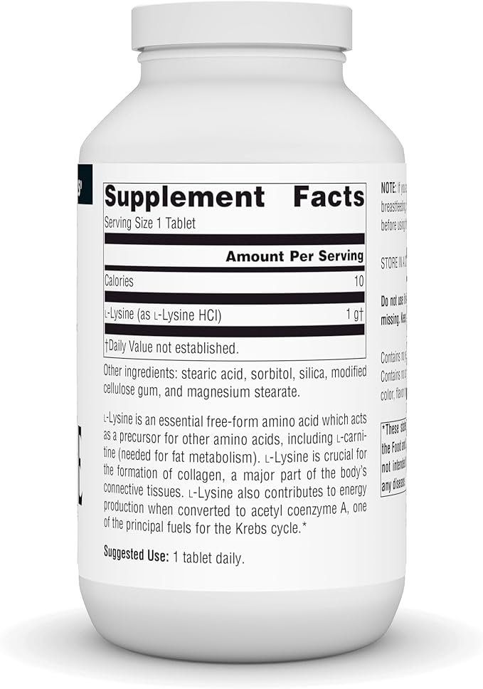 Source Naturals L-Lysine Free Form, 1000 mg - Amino Acid Supplement Supports Energy Formation & Collagen - 200 Tablets