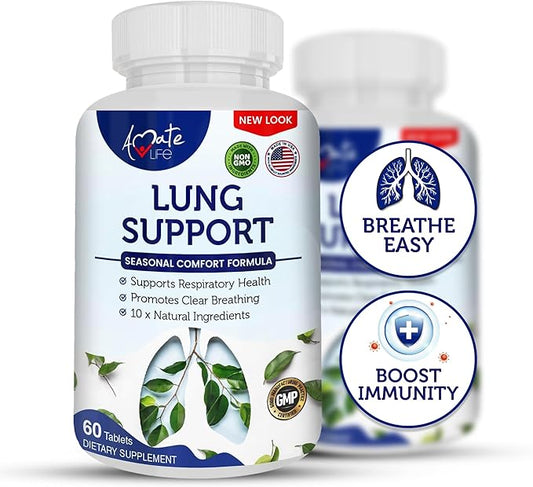 Amate Life Lung Support Dietary Supplements Herbal Breathing Support 10 Active Ingredients Original Formula for Lung Health Lung Cleanse Formula Supplement for Bronchial System 60 Capsules Non GMO