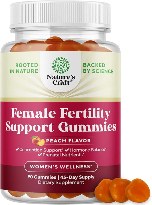 Fertility Gummies for Women Trying to Conceive - Yummy Gummy Fertility Supplement for Women with Myo-Inositol Folic Acid & Vitex Chasteberry - Vegan Non-GMO & Gluten Free - Juicy Peach (45 Servings)