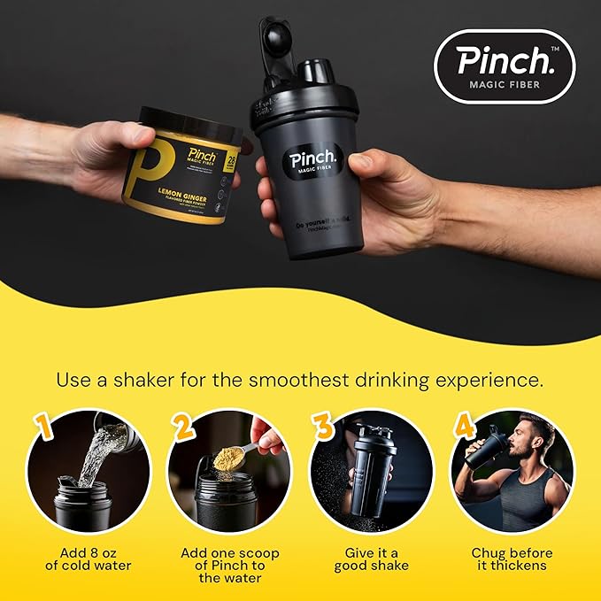 Pinch Magic Fiber | Prebiotic Fiber Supplement for Women & Men | Psyllium Husk Powder for Digestive & Gut Health Support | Keto, Vegan, Low Sugar Fiber Powder | USA-Made | Lemon Ginger, 28-Day Supply