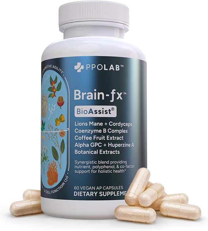 Brain-fx™ Daily Energy Focus Memory Mood Mind Nootropic Supplement - 5-MTHF Methyl B Vitamins, Coffee Fruit, L Theanine, Cordyceps, Lions Mane, Ginseng, Bacopa, Alpha GPC Choline 60 Vegan Capsules