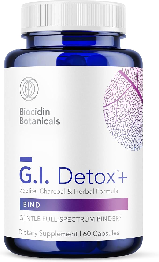 Biocidin G.I. Detox+ Gentle Binder - Activated Charoal, Zeolite & Aloe for Digestive Health - Supports The Gut Cleanse Detox Process - May Reduce Bloating & Gas (60 Capsules)