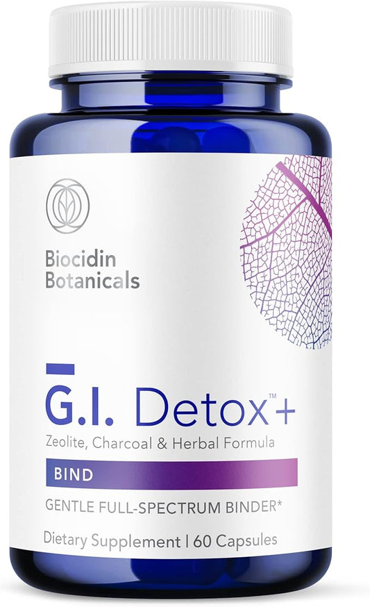 Biocidin G.I. Detox+ Gentle Binder - Activated Charoal, Zeolite & Aloe for Digestive Health - Supports The Gut Cleanse Detox Process - May Reduce Bloating & Gas (60 Capsules)