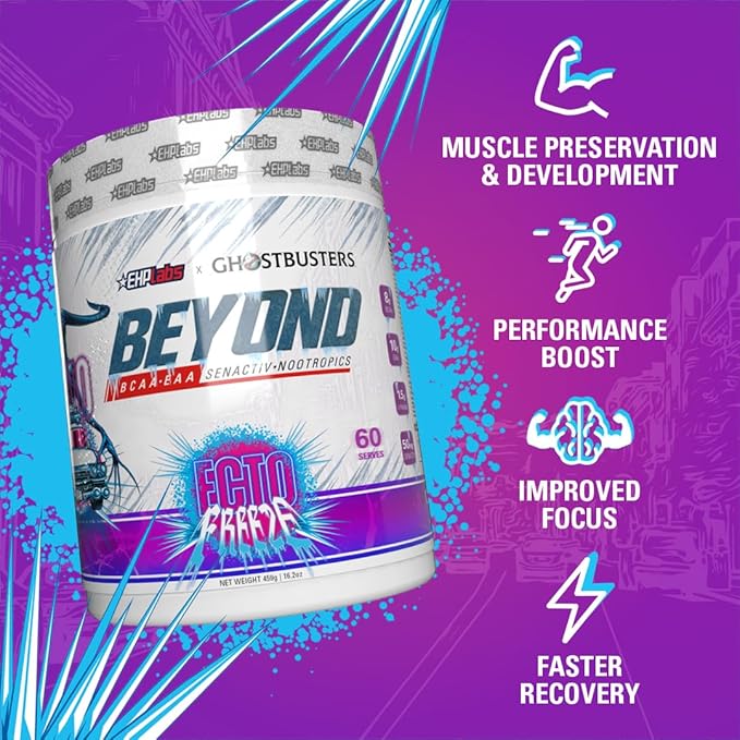 EHP Labs x Ghostbusters Beyond BCAA Powder Amino Acids Supplement for Muscle Recovery - Sugar Free BCAAs Amino Acids Post Workout Recovery Powder & EAA Amino Acids Powder - 60 Servings (Ecto Freeze)