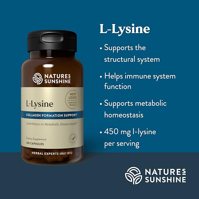 Nature's Sunshine L-Lysine, 100 Capsules | Essential Amino Acids Capsules with 474 mg of L-Lysine Hydrochloride to Help Your Body Control the Acid and Alkaline Balance