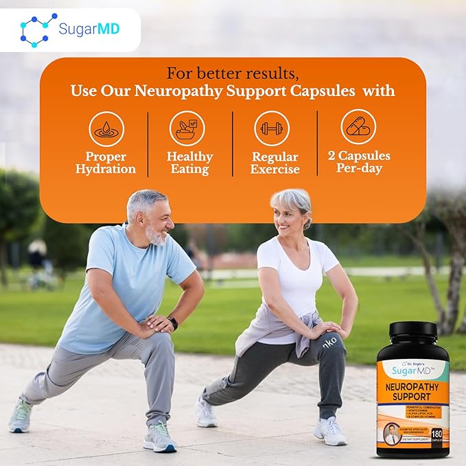 SugarMD Neuropathy Support Supplement – 180 Nerve Supplement Capsules with Alpha Lipoic Acid, Benfotiamine & Vitamin D3 B6 B12 - Nerve Support Supplement for Feet Hands Fingers & Legs - 90 Day Supply