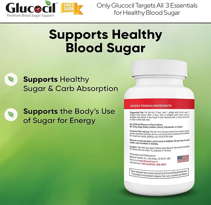 Glucocil – Softgels - Premium Blood Sugar Support - Over 2 Million Bottles Sold - Supports The 3 Essentials for Healthy Blood Sugar - Since 2008, with Berberine, Proprietary Mulberry Leaf, and More