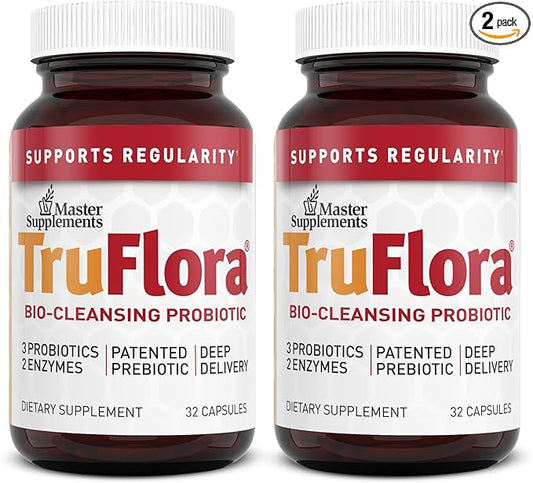 Master Supplements TruFlora - 32 Capsules, Pack of 2 - Blend of Probiotics & Enzymes - Promotes Optimal Gut Health & Boosts Energy - Gluten Free - 64 Total Servings