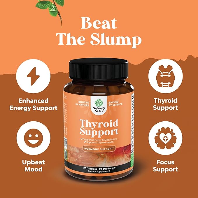 Herbal Thyroid Support Complex - Iodine Thyroid Supplement with L Tyrosine Bladderwrack Kelp Selenium and Ashwagandha - Mood Enhancer Energy Supplement for Thyroid Health - 120 Halal Capsules