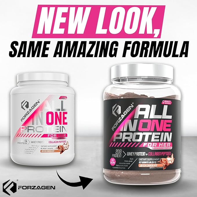 Forzagen All in One Protein for Her | Women’s Protein Powder with Multi Collagen Peptides | Hydrolyzed Collagen Supplement, Gut Health, Great for Pre & Post Workout | Dutch Chocolate, 30+ Servings