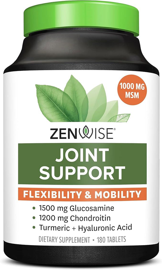 Zenwise Glucosamine Chondroitin Sulfate MSM Curcumin - Joint Support Supplement with Hyaluronic Acid for Extra Strength Relief - Natural Health & Mobility Support for Pain, Aches & Soreness (180 Count)