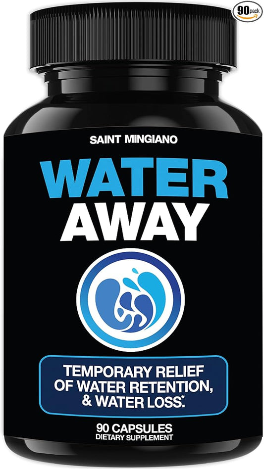 Water Away - Water Retention and Flushing, Aids in Water Relief & Water Loss for Swollen Ankles Feet, Legs or Bloating - Fast Acting Water Away Pills for Women and Men (90 Capsules)