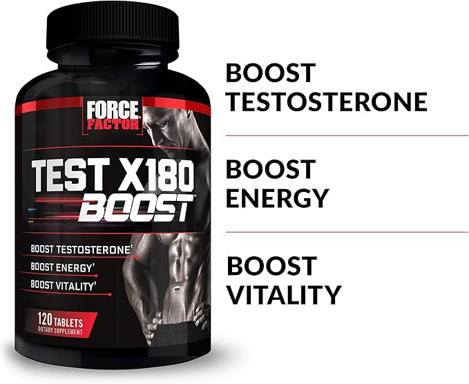 Force Factor Test X180 Boost, Testosterone Booster and Energy Supplement for Men, Boost Energy, Increase Stamina, and Enhance Vitality, with D-Aspartic Acid and Fenugreek, 120 Count (Pack of 3)