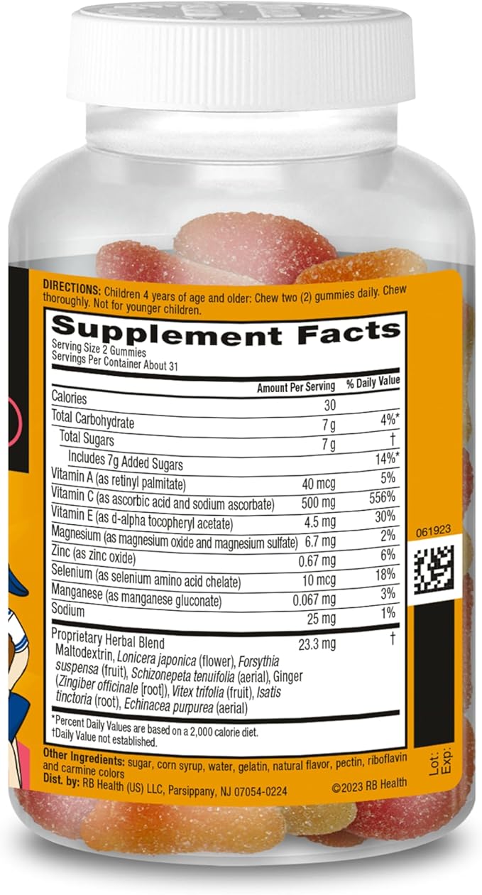 Airborne KIDS 500mg Vitamin C Gummies, Kids Immune Support Zinc Gummies With Powerful Antioxidants Vit C & E - 63 , Assorted Fruit Flavor
