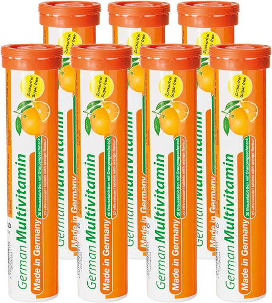 T&D German Multivitamin Drink Effervescnet Tablets 140 Servings Orange Flavour - Vitamin C, E, B1, B2, B6, B12, Biotin, Folic Acid, Niacin, Pantothenic Acid Pharma – Made in Germany