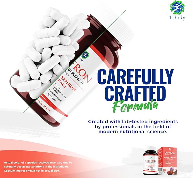 1 Body Saffron Extract 8825 – Antioxidant & Mood Support Saffron Supplement – 88.5 mg of Pure Safranal per Vegetarian Capsule