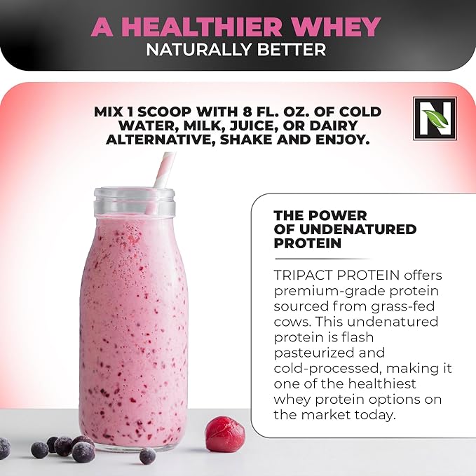 Nutrology TRIPACT Protein Powder, Superberry 7-in-1 Meal Replacement Shake with Grass Fed Whey Protein Powder, Greens, Probiotics & BCAAs, 40 Servings