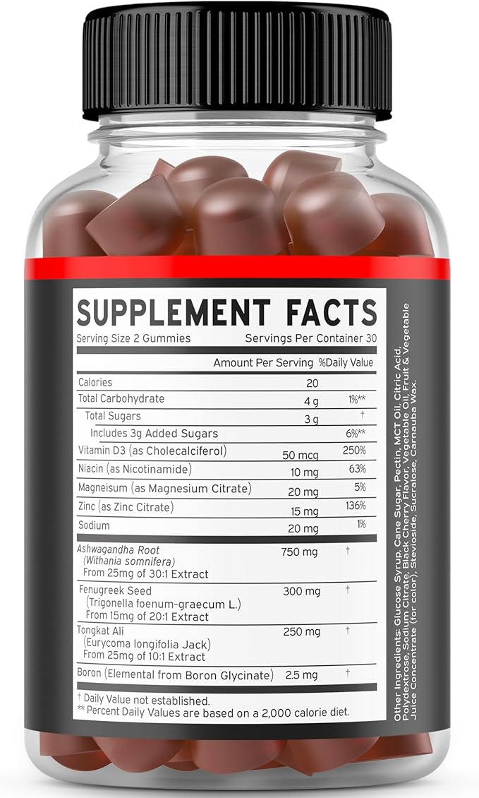 Testosterone Booster For Men Gummies (60 Count) Testosterone Supplement for Men - Premium Test Booster - Support Strength, Stamina, Drive & Performance - Mens Testosterone Booster - USA Made