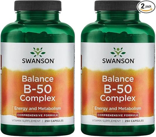 Swanson B-50 B-Complex - High-Potency B Vitamin Complex for Immune, Heart, and Nervous System Support - 250 Capsules (2 Pack)