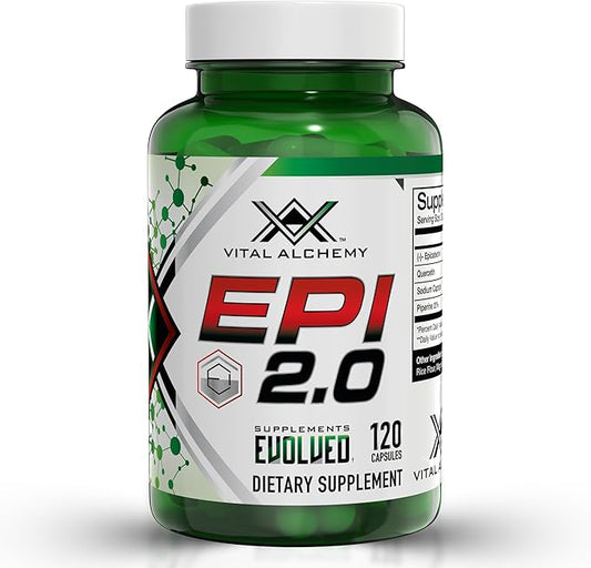 Vital Alchemy Epi 2.0 - Hard Lean Muscle Mass Gainer and Strength Booster | Epicatechin with Quercetin Supplements and Piperine- Joint Support Supplement - 2 Capsules Per Day (120 Capsules)