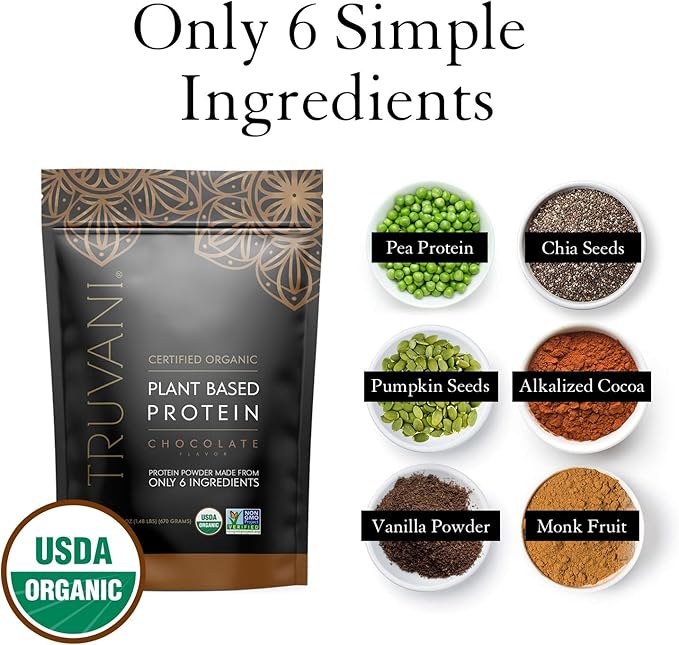 Truvani Vegan Pea Protein Powder | Chocolate | 20g Organic Plant Based Protein | 10 Servings | Keto | Gluten & Dairy Free | Low Carb | No Added Sugar