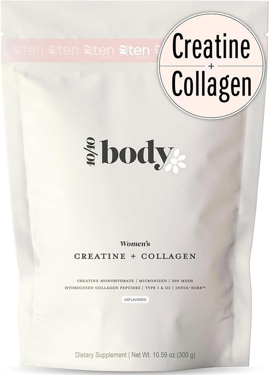 New - Creatine + Collagen for Women – Supports Lean Muscle Growth & Development, Booty Gain, Energy & Recovery – 5g Creatine Monohydrate Plus 5000mg Collagen Peptides Combo – Unflavored, 30 Servings