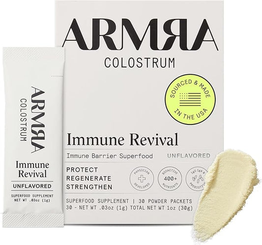 ARMRA Colostrum™ Premium Powder, Grass Fed, Gut Health Bloating Immunity Skin & Hair, Contains 400+ Bioactive Nutrients, Potent Bioavailable, Keto, Gluten & Fat Free (Unflavored | 30 Servings)