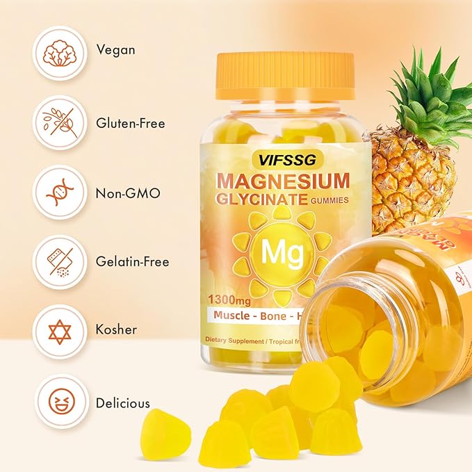 Magnesium Glycinate Gummies 500 Mg, Triple Magnesium Complex Sugar-Free Gummies with Malate 400 Mg, Citrate 400 Mg, Magnesium Supplement Chewable for Women & Men Vegan, Organic 120 Count