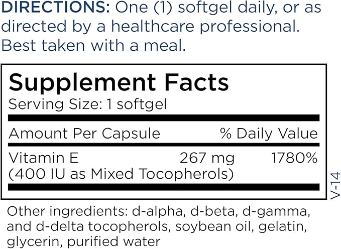 Metabolic Maintenance Vitamin E Complex (Mixed Tocopherols) 400 IU with D-Alpha D-Beta D-Gamma + D-Delpha Supplement - Cardiovascular + Antioxidant Support (90 Capsules)