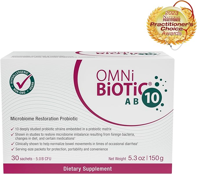 AB 10 - Clinically Tested Restorative Probiotic - Supports & Restores Gut Flora & Digestion - Digestive Probiotic for Diarrhea - Vegan, Hypoallergenic, Non-GMO (30 Daily Packets)