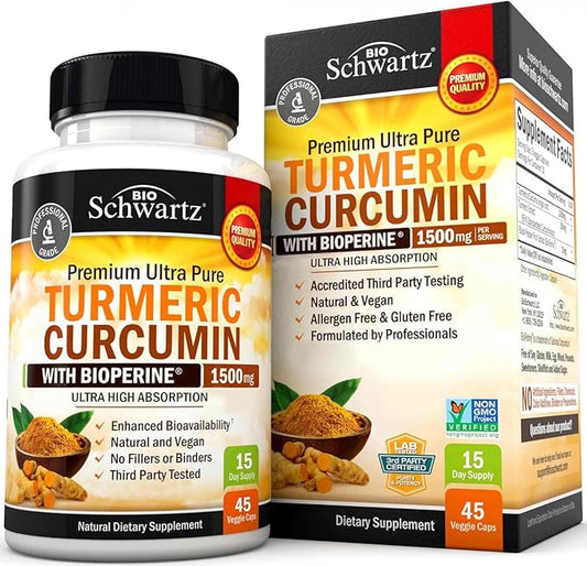 Turmeric Curcumin with Black Pepper Extract 1500mg - High Absorption Ultra Potent Turmeric Supplement with 95% Curcuminoids and BioPerine - Non GMO Turmeric Capsules for Joint Support - 45 Capsules