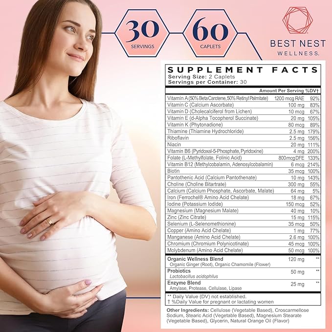 Best Nest Wellness Mama Bird AM/PM Prenatal Multi Plus - Methylated Prenatal Multivitamin Supports Healthy Brain Development - Nutritional Support Supplement for Pregnancy with Choline - 60 Caplets