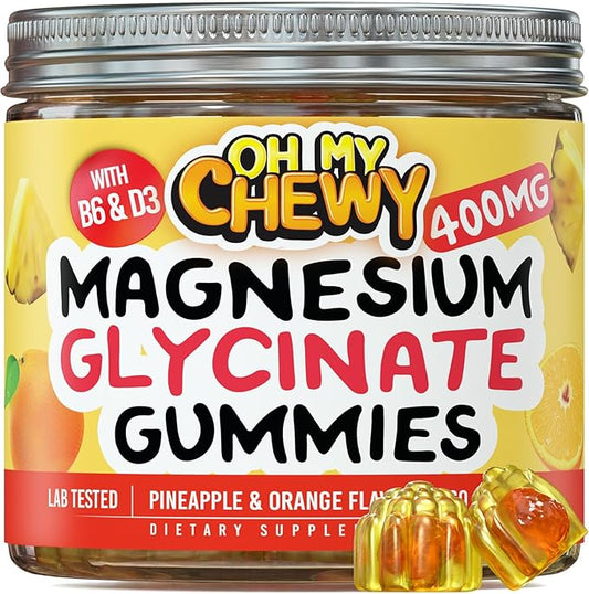 Magnesium Glycinate Gummies 400mg - Magnesium for Sleep, Calm, Relax & Muscle Relief with B6 & D3 and No Melatonin - Family-Friendly for Kids, Teens & Adults - Vegan & Non-GMO Supplement - 120 Count
