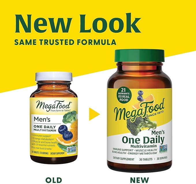 MegaFood One Daily Mens Multivitamins - Multivitamin for Men - Vitamin C, Vitamin D3 & Vitamin B12 - Muscle, Energy Metabolism & Immune Support - Vegetarian, Gluten Free - 30 Tablets, 30 Servings