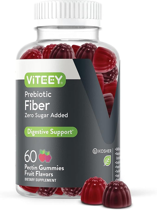 Prebiotic Fiber Gummies for Adults, 4g - Zero Sugar Added - Fiber Supplement Gummies for Digestive Health Regularity & Natural Weight Support - Vegan, Gelatin Free - Chewable Fruit Flavored Gummy