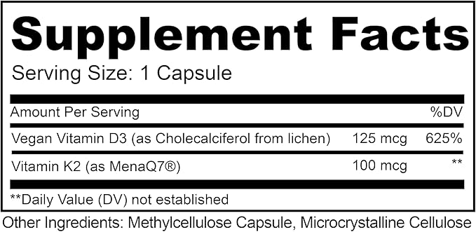 LIVELY VITAMIN CO. Solar Power Vitamin D3 5000 iu - Patented Vitamin K - MK7 - Immune Balance - Brain Function - Mood - Heart - Stress - 60 Count
