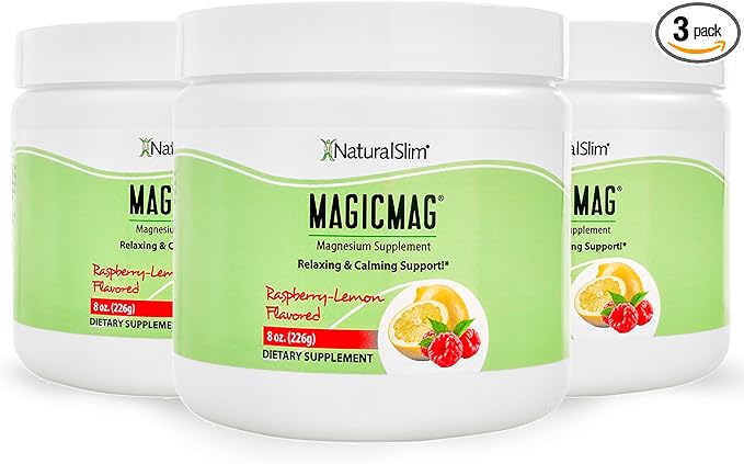 NaturalSlim Magicmag Pure Magnesium Citrate Powder Stress, Constipation, Muscle, Heart Health, and Sleep Support | Raspberry Lemon Magnesium Supplement - 8oz Drink Mix (3 Pack)