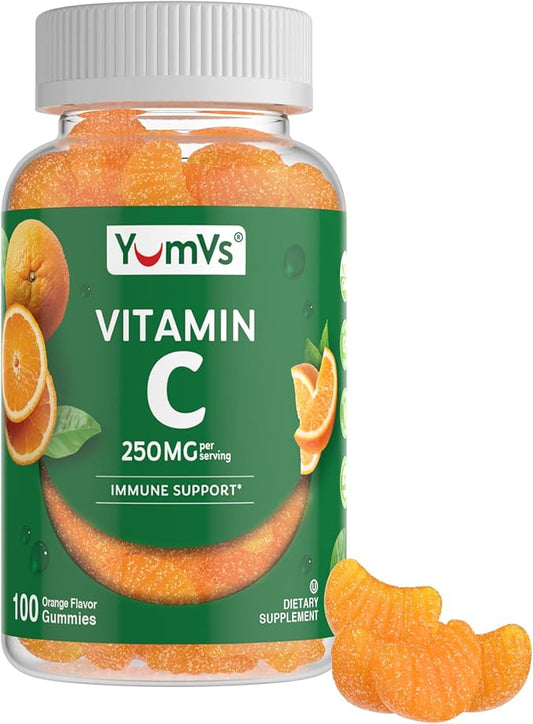 YumVs Vitamin C Gummies for Adults - 250 mg Orange Flavored Vitamin C Gummy - Vitamin C Chewable Immune Gummies for Adults - Immune Support Supplement - Kosher, Halal, Gluten Free (120 Count)