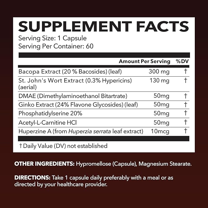 NeuroIgnite Brain Supplements for Memory and Focus Support with St Johns Wort & Ginkgo Biloba - Nootropics Brain Support Supplement - Cognitive & Memory Supplement for Brain Health - 2 Month Supply