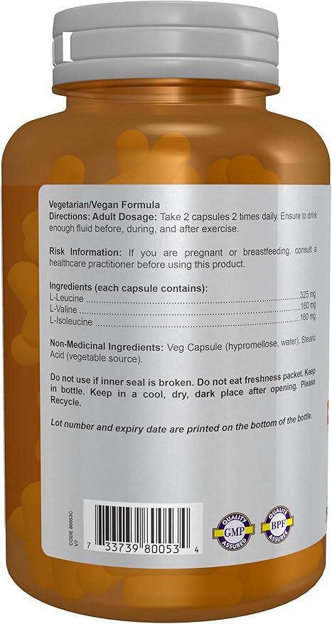 NOW Foods Sports Nutrition, Branched Chain Amino Acids, With Leucine, Isoleucine and Valine, 120 Veg Capsules