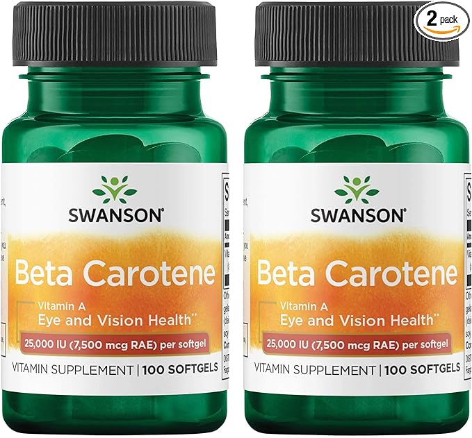 Swanson Beta-Carotene (Vitamin A) 25000 Iu (7500 mcg) 100 Sgels (2 Pack)