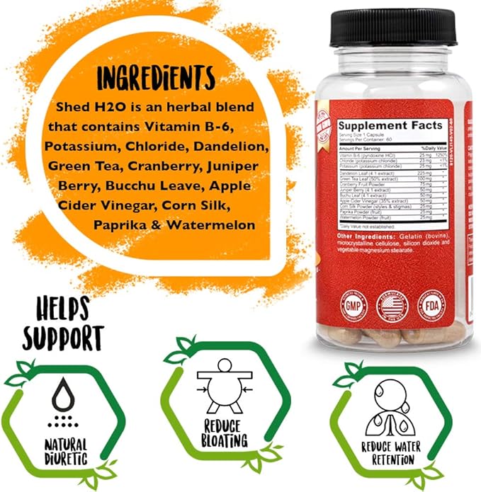 Shed H2O | Natural Diuretic Water Pills for Water Retention Relief, Supports Men and Women in Reducing Bloating and Water Weight | Supports Healthy Potassium Levels by New Day Health